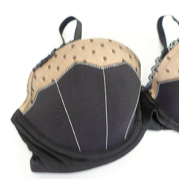 ADORE ME Black Nude Balconette Bra 34C MEDIUM Padded Push Up Lace Shell Sexy NEW - Picture 3 of 11
